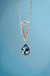 Aquamarin Träne Swarovski Elements Kristall Halskette 18K vergoldet 16-18" - Bild 1 von 6