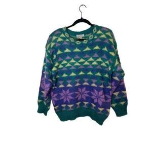 Vintage Gallagher Women's Green Mohair Geometric Pullover Sweater M - Picture 1 of 12