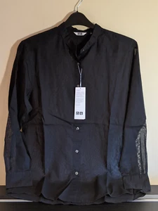 New! UNIQLO women's black sheer shirt - XS - band collar long sleve 100% cotton - Picture 1 of 4
