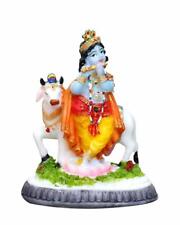 Hindu Gott Stehend Krishna Mit Kuh Idol Figur Statue Skulptur 14cm