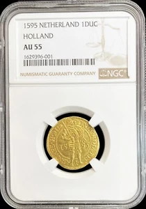 1595 GOLD NETHERLANDS HOLLAND PROVINCIAL 1 DUCAT COIN NGC ABOUT UNCIRCULATED 55 - Picture 1 of 2