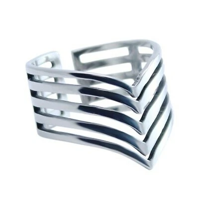Anillo Chevron Boho Mujer Plata Acero Inoxidable Ciencia Ficción Banda Cibergoda Foto 1 de 3