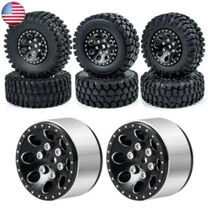 1.0" Beadlock CNC Wheel Rims & Mud Tires Set for 1/24 RC Crawler Car Axial SCX24 - Picture 1 of 60