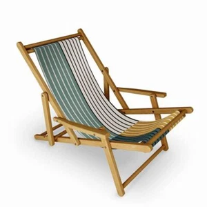 DenyDesigns. Lounge Arm Chair Residential 32" Sling Folding Light Brown Wood - Picture 1 of 2