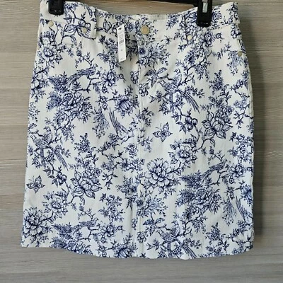Falda Talbots Mujer Talla 4P Estampado de Pájaro Toile Denim Línea A Elastizada Floral Falda Foto 1 de 4