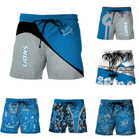Detroit Lions Mens Beach Shorts Baggy Drawstring Quick Dry Swim Trunks Gifts Cover