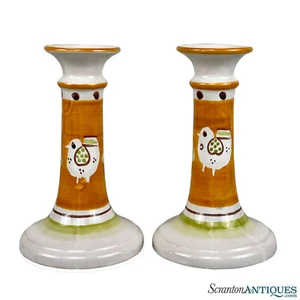 Mid-Century Italian Farmhouse Porcelain Bird Motif Candlestick Holders - A Pair - Picture 1 of 8