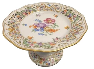 Germany Schumann Bavaria Pedestal Bowl Chateau Royal Dresner Open Work On Rim - Picture 1 of 8