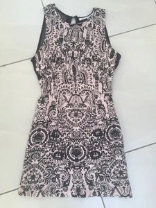 Maurie and Eve Dress Stretch Pink/Black Sheer Silk Back Body Contour Size 8 - Picture 1 of 6