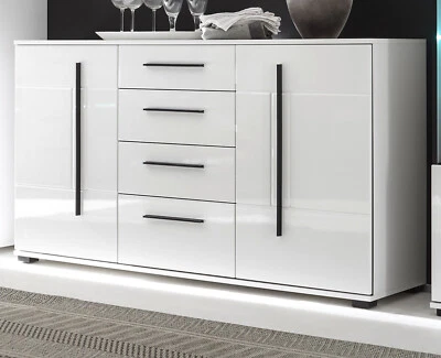 Sideboard Kommode weiß Hochglanz Anrichte 150x86 Schubladen Soft-Close Design-D - Bild 1 von 4