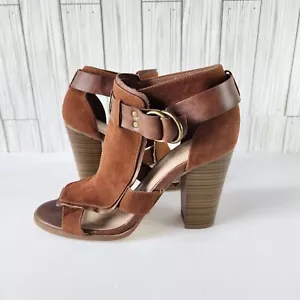 Shoe Dazzle Lucie High Heel Brown Strap Buckle Open Toe Size 9 - Picture 1 of 7