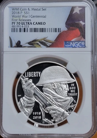 2018-P World War 1 Proof Silver Dollar NGC PF70 Ultra Cameo Cover