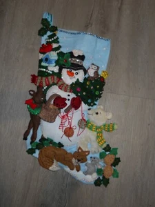 Bucilla "Woodland Snowman" Handmade Felt Applique Christmas Stocking - COMPLETED - Picture 1 of 5