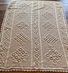 Vintage Handmade Crochet Afghan/Throw Blanket Large Grannycore 66"X78" Diamond - Picture 1 of 3