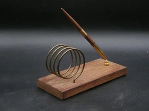 Mid Century Modern Wood/Metal Desktop Set Pen & Letter Holder w/Original Ink Pen - Picture 1 of 18