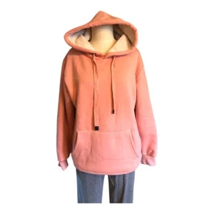 Acogedora sudadera con capucha rosa totalmente forrada para mujer talla mediana nueva sin etiquetas - Imagen 1 de 7