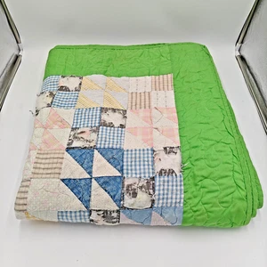 Vintage handgefertigte Blumen Stiefmütterchen Quilt - hellgrün und gelb Blumen - EUC LOOK - Bild 1 von 7