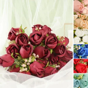 3 Sträuße 13 in Kunstblumen Seide Rosenknospe Blumen Sträucher Party Deko - Bild 1 von 50