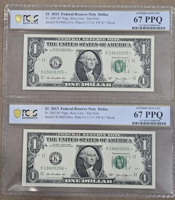 2 X $1 Dollar Bill Star Nonte Consecutive Serial Number PMG 67 Birthday 1960 #56 - Image 1 of 4