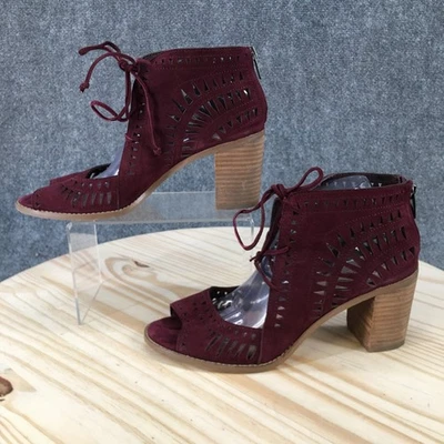 Botas Vince Camuto Femininas 10 M Tarita Peep Toe Salto Bota Borgonha Camurça - Imagem 1 de 4