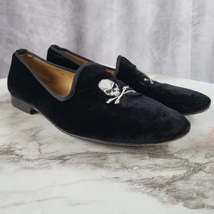 Del Toro Velvet Skull Bones Loafers Men's Size 13 Black - Picture 1 of 16