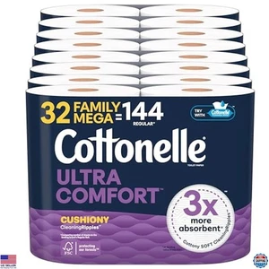 Cottonelle Ultra Comfort Toilettenpapier - 32 Mega Rollen, gepolsterte Reinigungsripples - Bild 1 von 6
