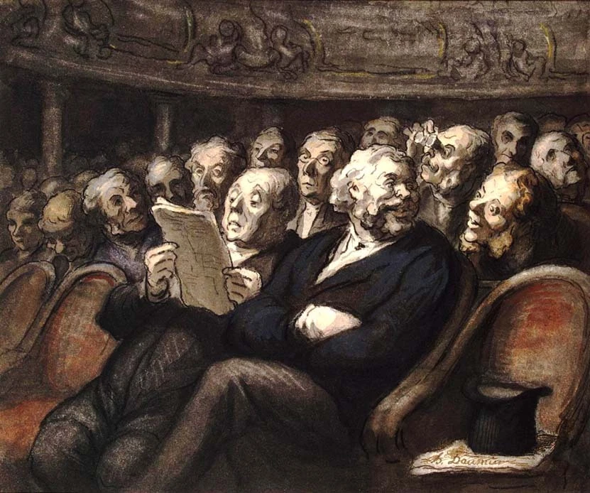 HONORE DAUMIER THE THEATER'S AUDIENCE SATIRICAL  ART GICLEE  PRINT FINE CANVAS - Image 1 of 1