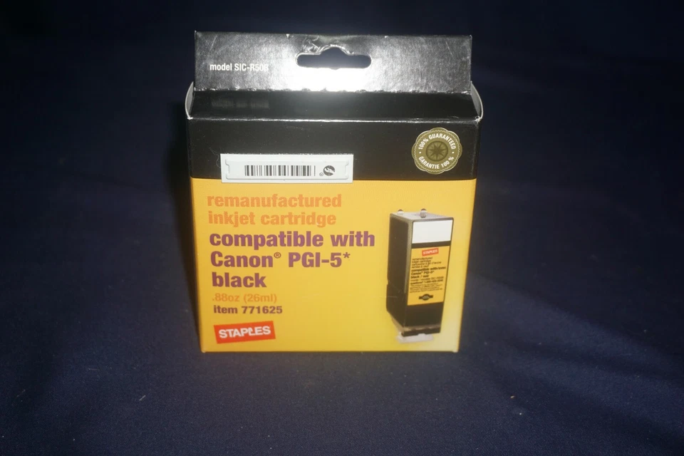 STAPLES REMANUFACTURED INJET PRINT CARTRIDGE CANON PGI-5 BLACK EXPIRED 2008  - Image 1 of 4
