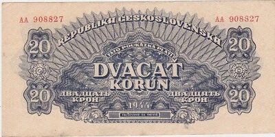 Czechoslovakia 20 Korun 1944 VF NOT Perforated - Image 1 of 2