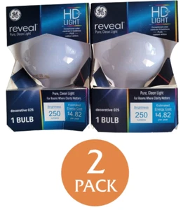 2 Pack GE Reveal 40W G25 Light Bulbs Frosted Two 2 Bulb Value Pack 250 Lumens - Picture 1 of 20
