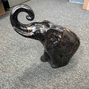 "Elefante de cerámica esmaltada pulida al aceite Haeger 16,5"" vintage de los años 90" - Imagen 1 de 7