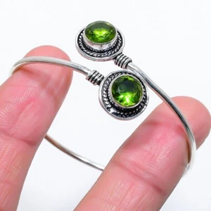 Green Peridot Gemstone Handmade 925 Sterling Silver Jewelry Bangle Sz 7-8 - Picture 1 of 1