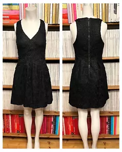Vestido Anthropologie Damas 8 XS Negro Encaje Cóctel Ajuste Acampanado Bolsillos Floral - Imagen 1 de 14