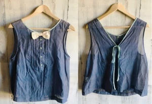 NWOT Karen Walker Collar Top Blouse Inverted Pleat Back Silk Cotton Preppy 4 S - Picture 1 of 16