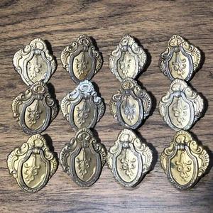 Vintage Art Deco Fleur De Lis Style Drawer Pulls Brass Color Salvaged 1920s-30s - Picture 1 of 19