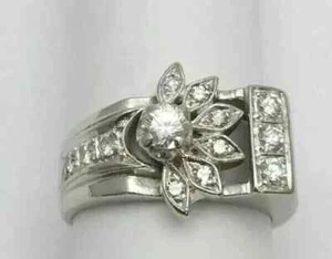 Art Deco 2CT Round Cut Lab-Created Diamond Vintage 14K White Gold Plated Ring - Picture 1 of 8