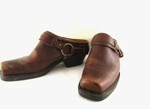 Frye Cintura Imbracatura Mulo 9 M Zoccoli Stivaletti Marrone Moto 70760 Made in USA - Foto 1 di 12