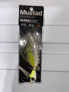 New Mustad Big Eye Buck Tail Jig Lure 1oz (BEB-1-WCH) Chartreuse & White