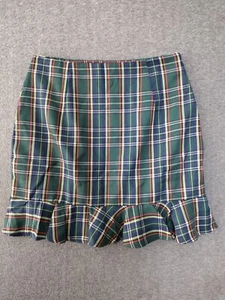 Alcea Rosea Girls Women Plaid Ruffle Hem Skirt L Olive Green Plaid Preppy - Picture 1 of 9