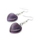 Natural Amethyst Heart Earrings Dangle Drop Purple Crystal 925 Sterling Silver