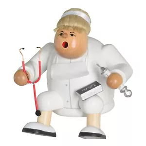 KWO Sitting Female Nurse Doctor Holding Shot German Wood Incense Smoker 5.9 Inch - Picture 1 of 1
