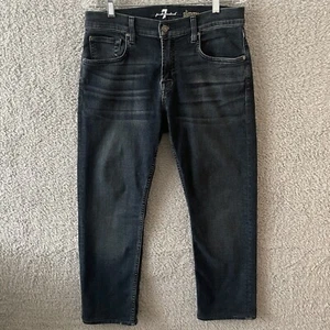 7 For All Mankind Slimmy Jeans Men 32x26 Blue Stretch Whiskered Distressed Faded - Picture 1 of 15