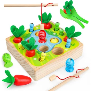3in1 Angelspiel aus Holz Fische Angeln Spiel Holzspielzeug Montessori Spielzeug - Bild 1 von 12