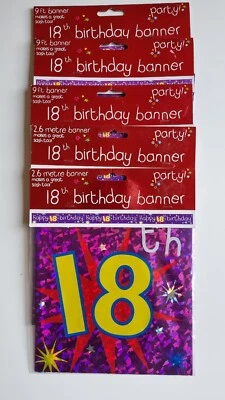 18th Birthday Metallic Banner Party 2.6 Metre Joblot Of 5 Packs New - Image 1 of 3