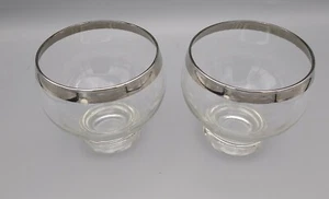 2 Vtg Silver Rim MCM Tumblers Low Ball Glasses Footed Roly Poly Retro Bar Ware - Picture 1 of 10
