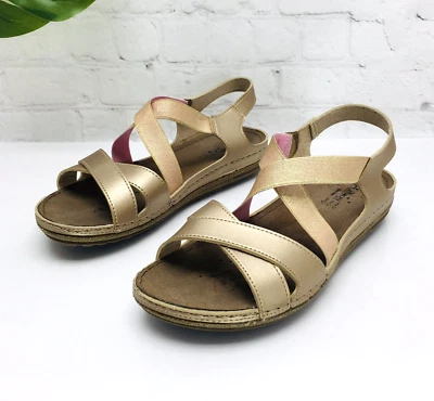 Flexus Spring Step Women's 40/9 Slingback Sandal Metallic Gold Leather/Elastic - Image 1 of 4