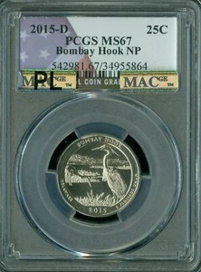 2015 D BOMBAY HOOK FLAG QUARTER PCGS MS67 MAC PL &SPOTLESS * - Picture 1 of 2