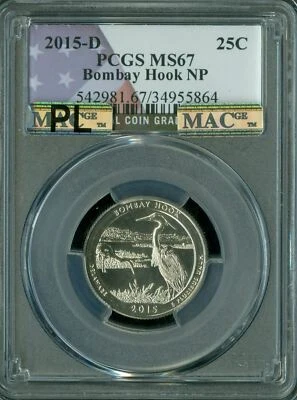 2015 D BOMBAY HOOK FLAG QUARTER PCGS MS67 MAC PL &SPOTLESS * - Image 1 of 2