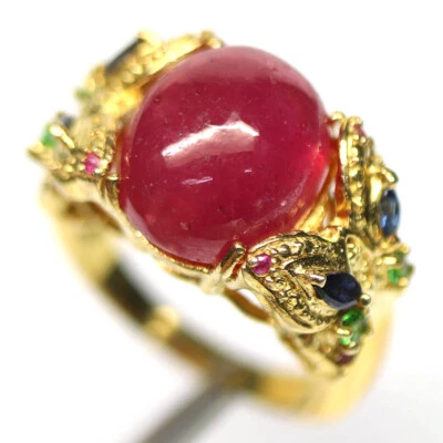 Edelstein Roter Rubin, Saphir & Tsavorit Schmuckring 925 Silber Größe 6.5 - Bild 1 von 4