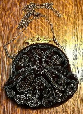 Bolso de Cóctel/Noche De Colección Años 20 Inspirado "CHRISTIANA" Terciopelo Marrón Con Cuentas  Foto 1 de 4